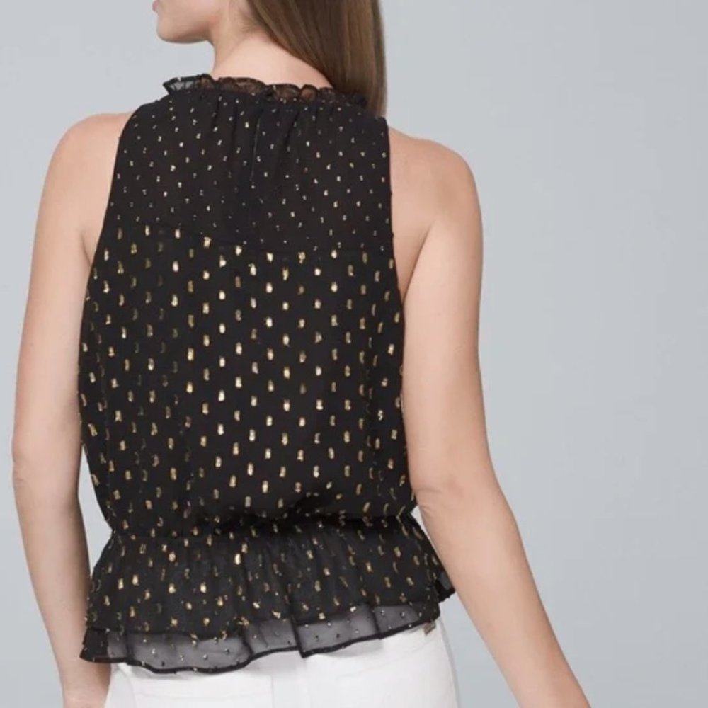 WHBM Metallic Gold on Black Sleeveless Top Size Small - Picture 5 of 8